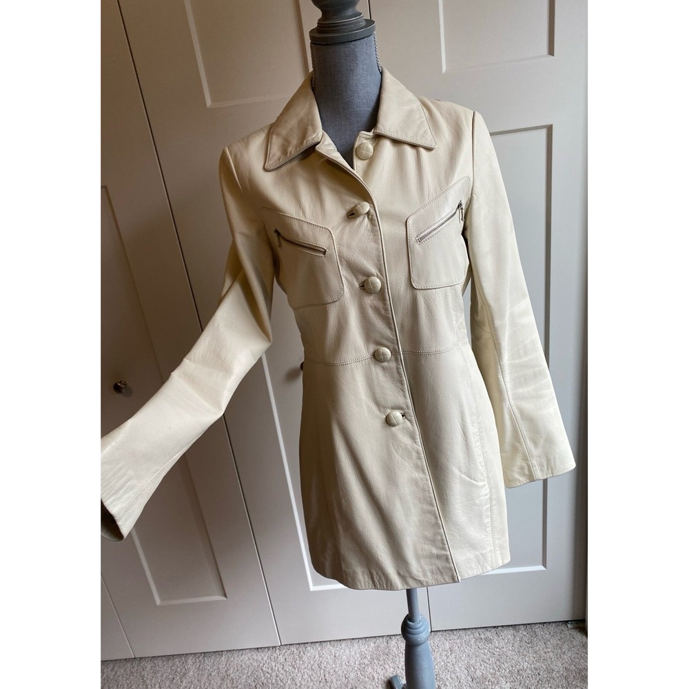 Vintage Kenneth Cole Leather Coat Cream Small 4-6 Lined Fitted Spring